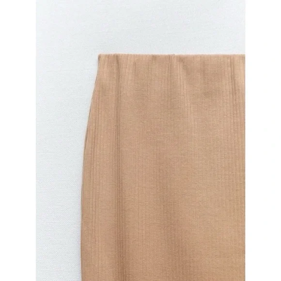 🍂 ZARA TAN RIBBED HIGH WAIST MAXI SKIRT! - Picture 12 of 12
